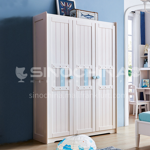 JLX-3380- Nordic solid wood three-door wardrobe, storage storage cabinet, 3-door wardrobe, modern and simple childrens 3-door cabinet